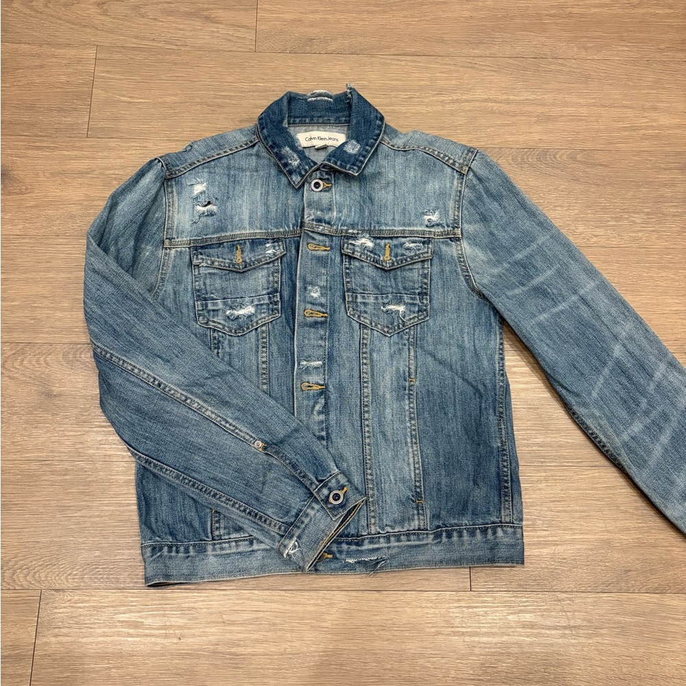 Calvin Klein Jeans Light Blue Distressed Denim Jacket